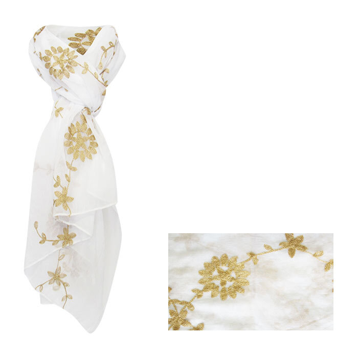 SC-Embroidered Flowers White