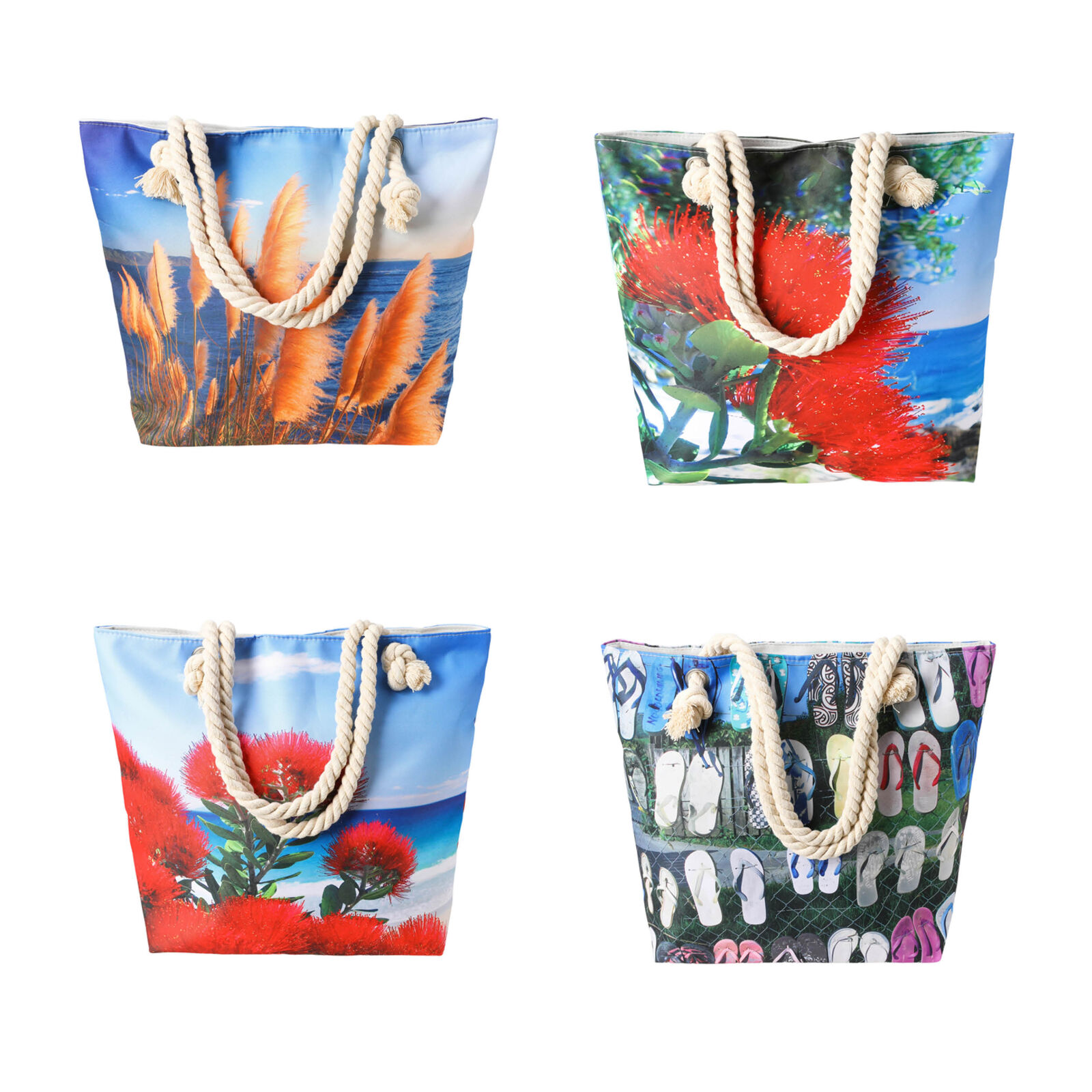 Rope Tote NZ Beach Scenes Set x4