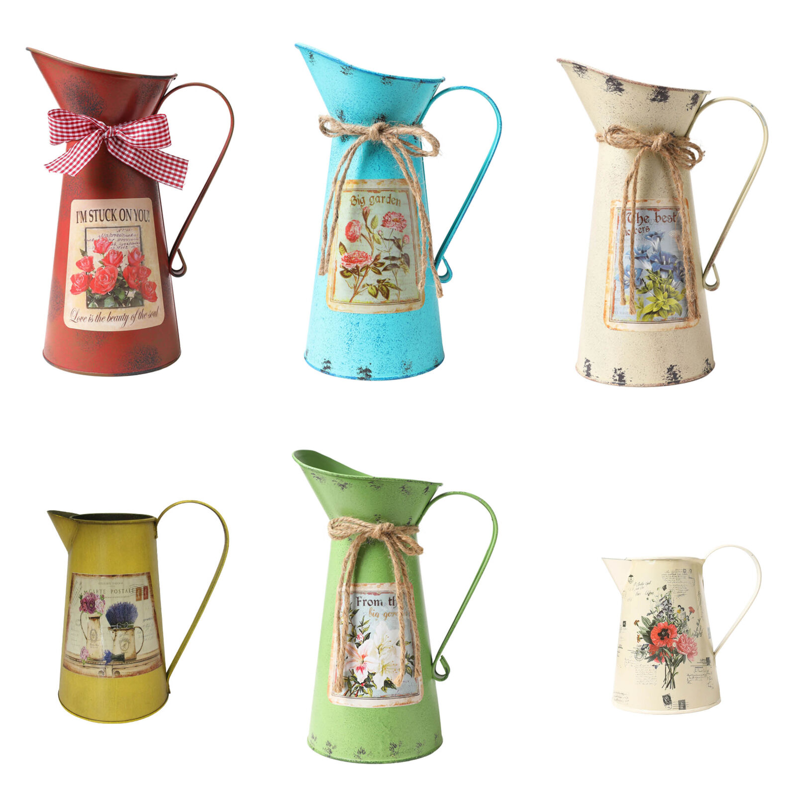 Garden Tin Jug Set x 6