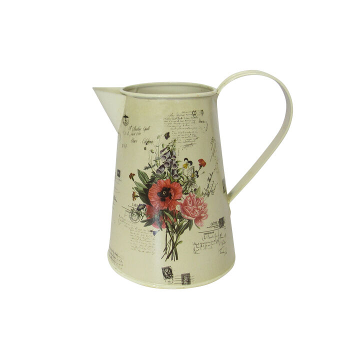 Tin Jug Floral Cream 