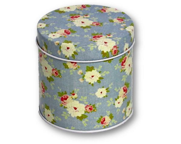 Round Tin Blue Bouquet